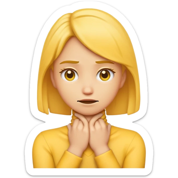 a yellow girl emoji choking her self hands crossed on her neck sticker