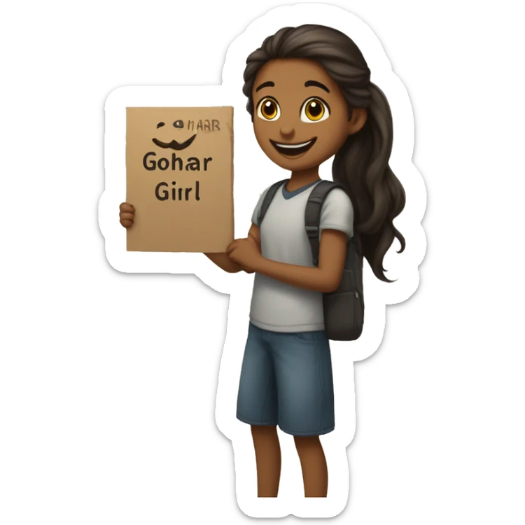 The class holds up a sign that says Gohar, and Gohar stands and is happy to see that Gohar is a girl. sticker