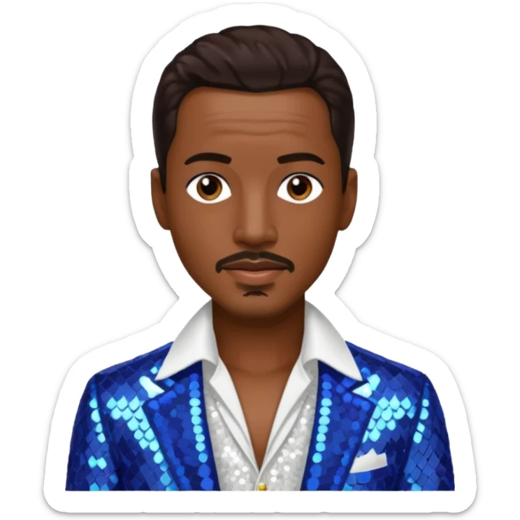 Ralph Tresvant from New Edition with dark brown hair, white sequin outfit sticker
