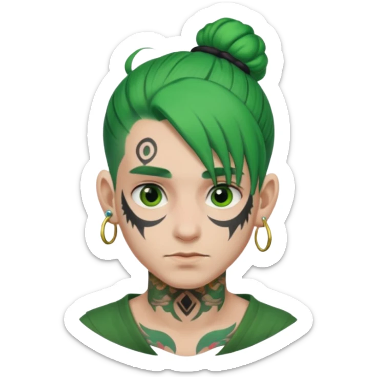 green hair bun and lots of face tattoo guy sticker