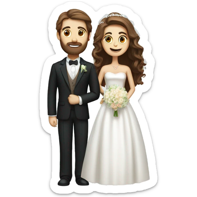 Groom with brown hair and beard and bride with long brown hair  sticker