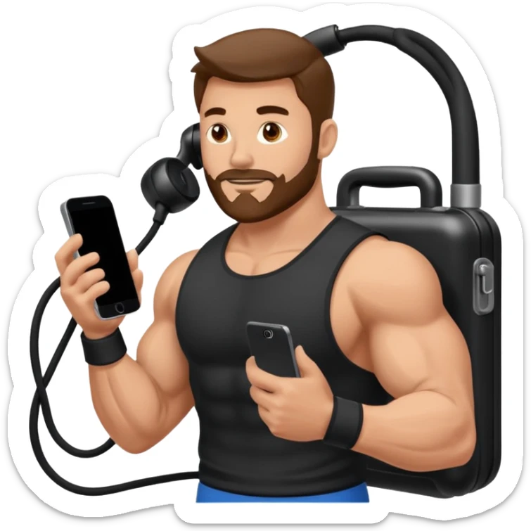 Mec musclé avec un téléphone dans les mains qui navigue sur so téléphone sticker