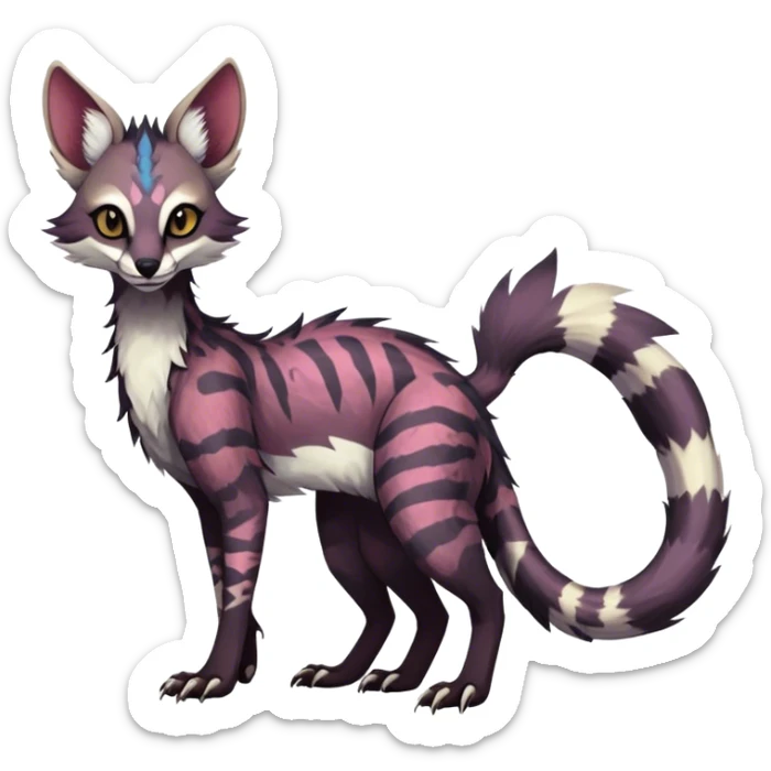Feral Rare Fantasy dark colorful Vernid-Sergal-Genet-Trico-species by LiLaiRa, random markings, tufted tail, tufted ears, full body sticker