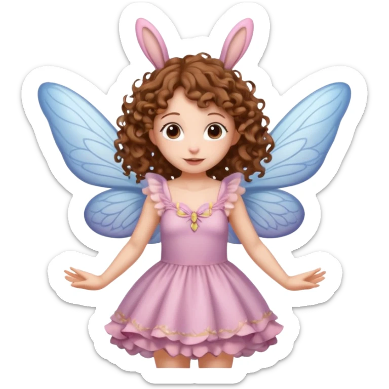 a flying fairy with wings and with bunny ears and brown curly hairs sticker