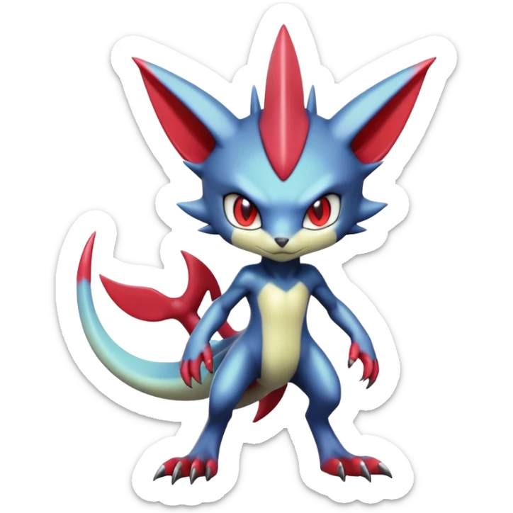 Cute Cool Edgy Shiny Futuristic Ethereal Legendary Digimon-Sneasel-Scizor-hybrid full body sticker
