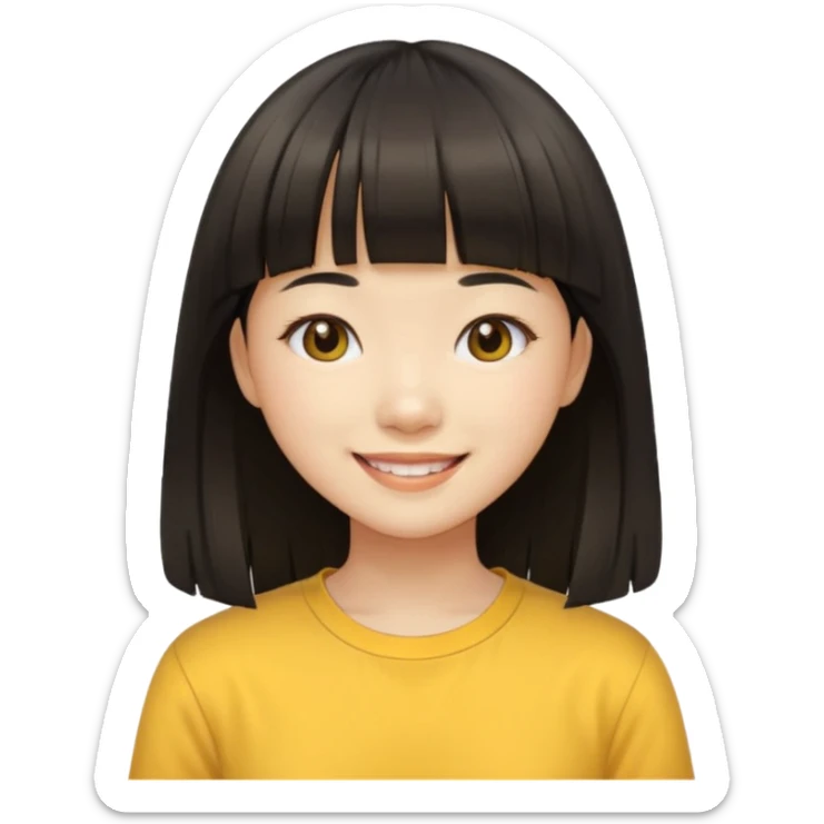 asian girl blunt fringe long hair yellow shirt sticker