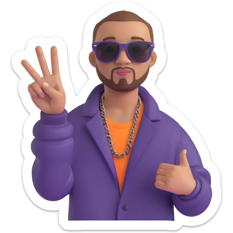 Jul French rap singer wearing sunglasses making his signature hand gesture fun recognizable style sticker