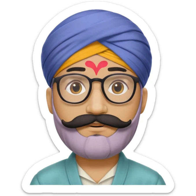 A man with a punjabi turban and having a big mustache face should be hidden he should also have glasses  sticker