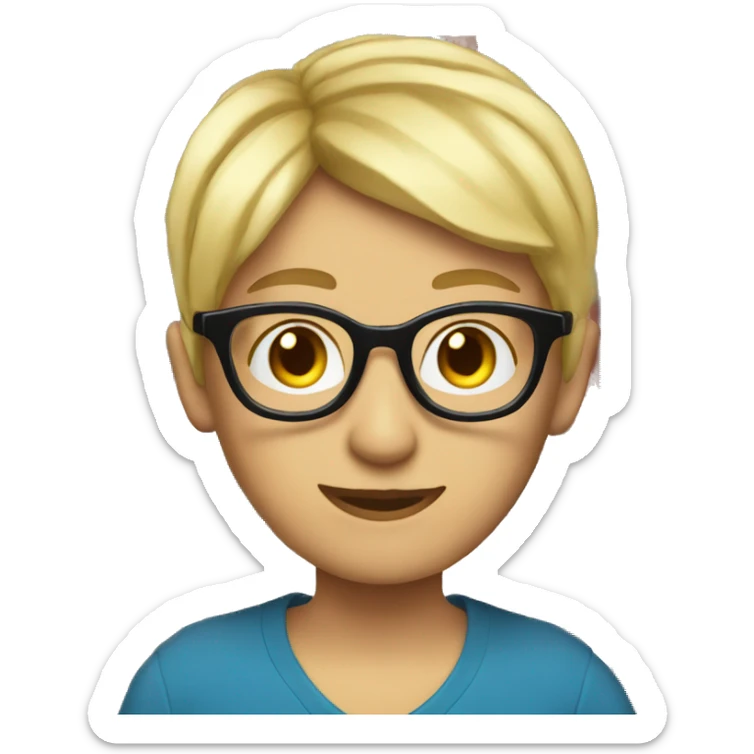 classic emoji Teacher with books glasses blonde pixie haircut blue eyes casual sticker