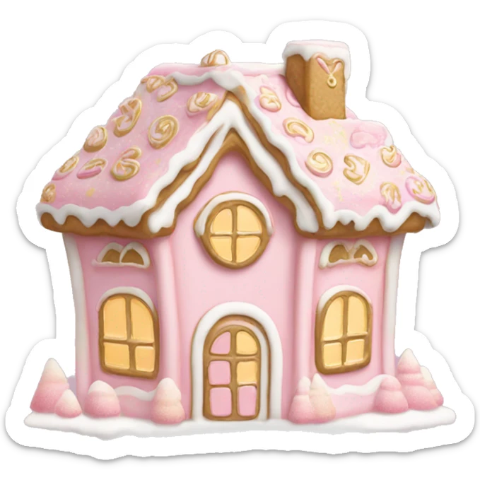 light pink and gold and white gingerbread house sticker