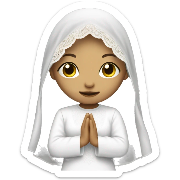 Light skin girl praying with eyes closed and lace white veil  sticker