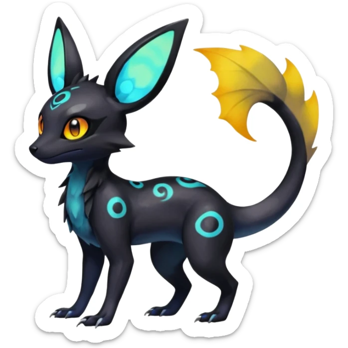 Rare epic aesthetic iridescent spooky gloomy colorful Salandit-Umbreon-Eevee-Genet-species-Fakemon-hybrid-creature, with markings, full body sticker