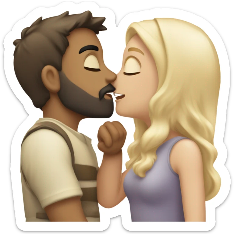 Romantic kiss of a girl (blonde) and a guy (fair skin, dark hair with beard) sticker