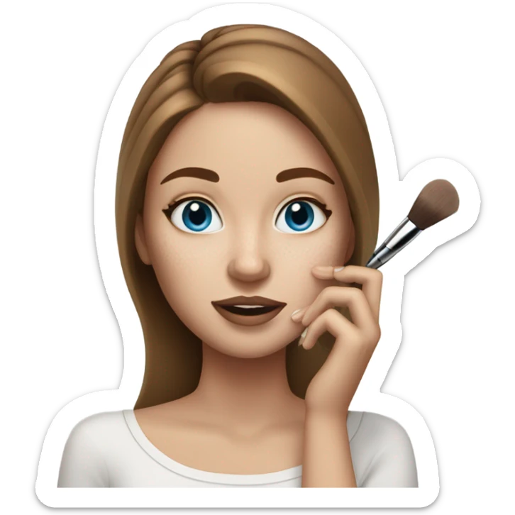 Girl doing her makeup on white skin while having Brown hair and blue eyes and freackles sticker