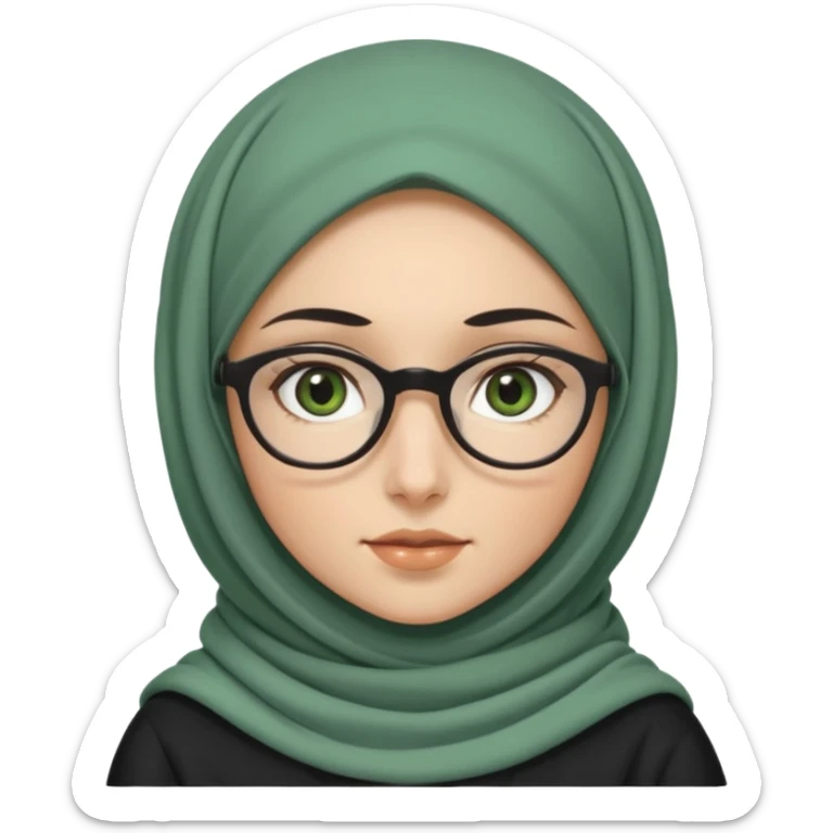 White hijabi girl with black eyes and black long hair white girl and black eyes wearing glasses and a white skin girl with curly honey hair and green eyes sticker
