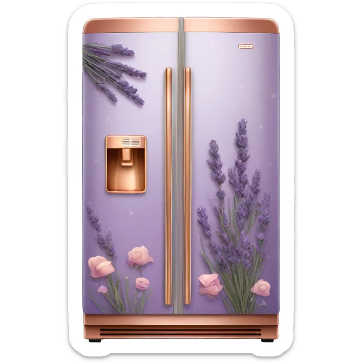 Realistic lavender and copper fridge decorated in rose gold and purple flower pattern. sticker