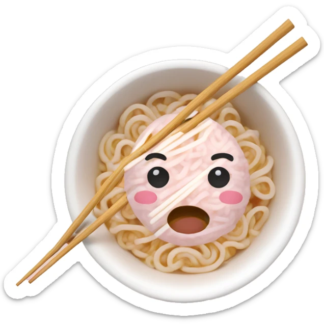 cute powder pink/white tone bowl with ramen noodles and chop sticks sticker