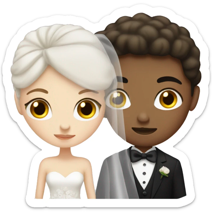 brown hair white girl wedding dress and black haired white girl in wedding dress kissing sticker