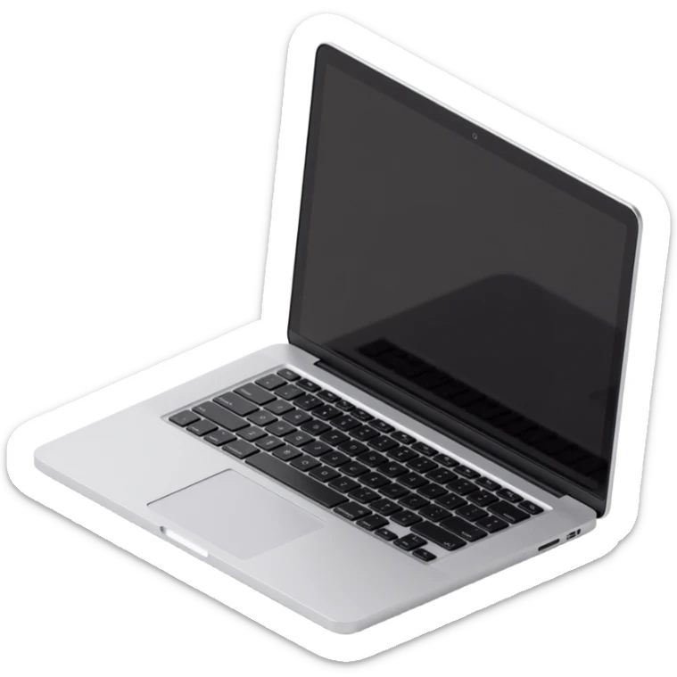 realistic MacBook laptop, angled view, keyboard visible, skeuomorphism style sticker