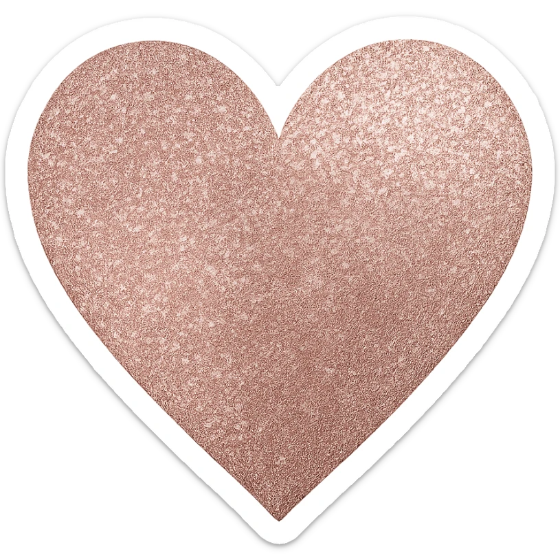 Edit the glittery gold color heart to a glittery rose gold color heart with a subtle gradient and no border. Keep the background transparent. Maintain the glittery texture and subtle gradient effect in rose gold tones sticker