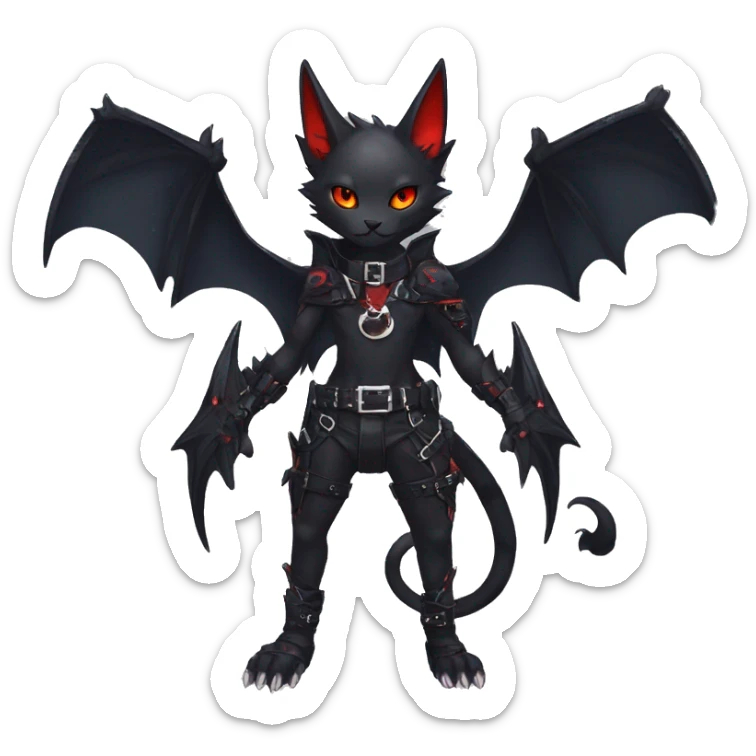 cool edgy black punk red ethereal fantasy nargacuga-bat-cat-Fakemon collar harness full body sticker
