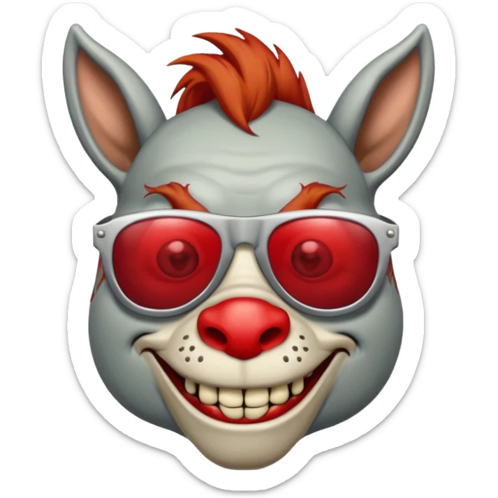 Zombie donkey with sun glasses and red hair and joker nose hungry  sticker