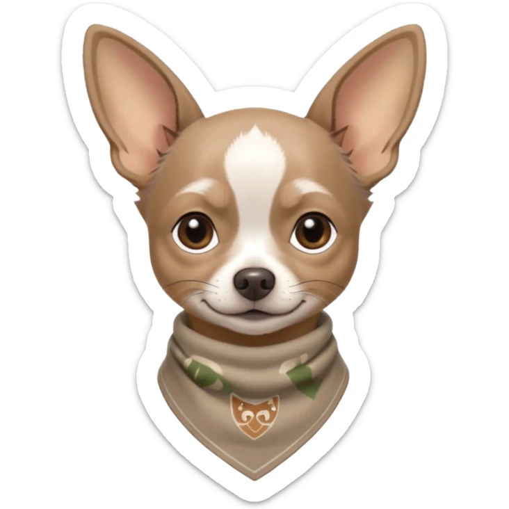 Make a Gray Chihuahua wearing a earthy tone bandana around the neck with the logo TCO on the bandana sticker