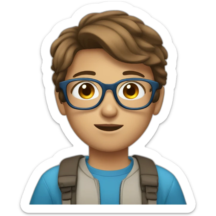 Teenager with brown short hair , transparent glasses, blue eyes sticker