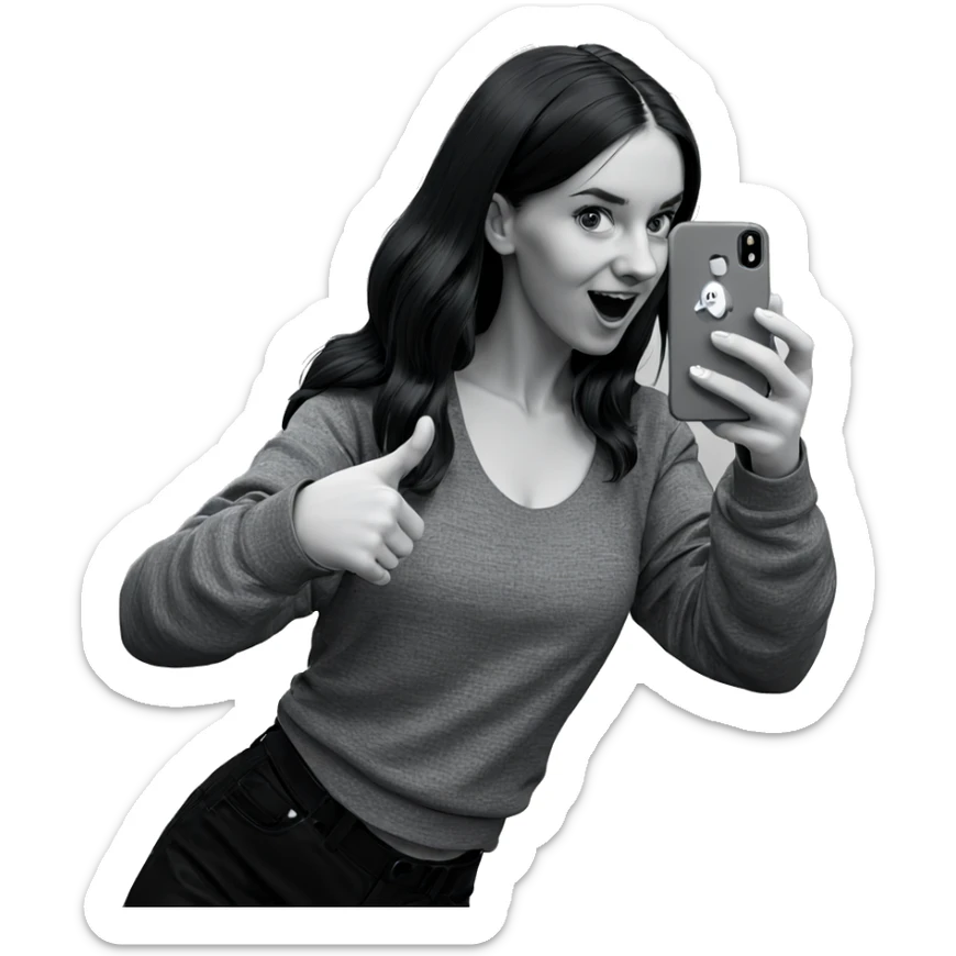 girl taking monochrome selfie sticker