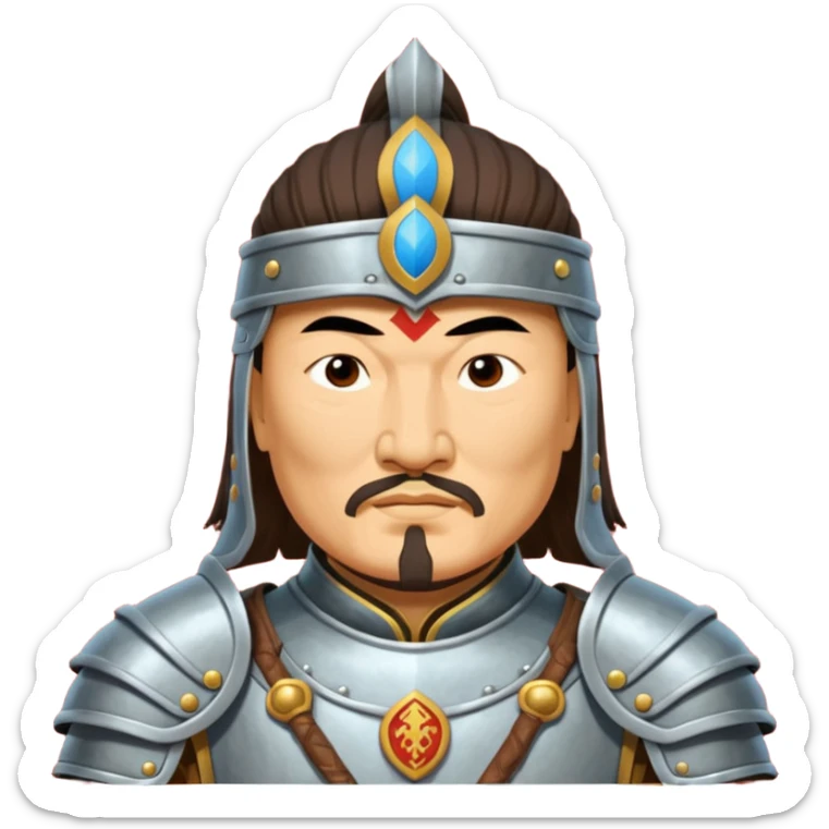 portrait of Genghis Khan in armor rotated 45 degrees to the right sticker