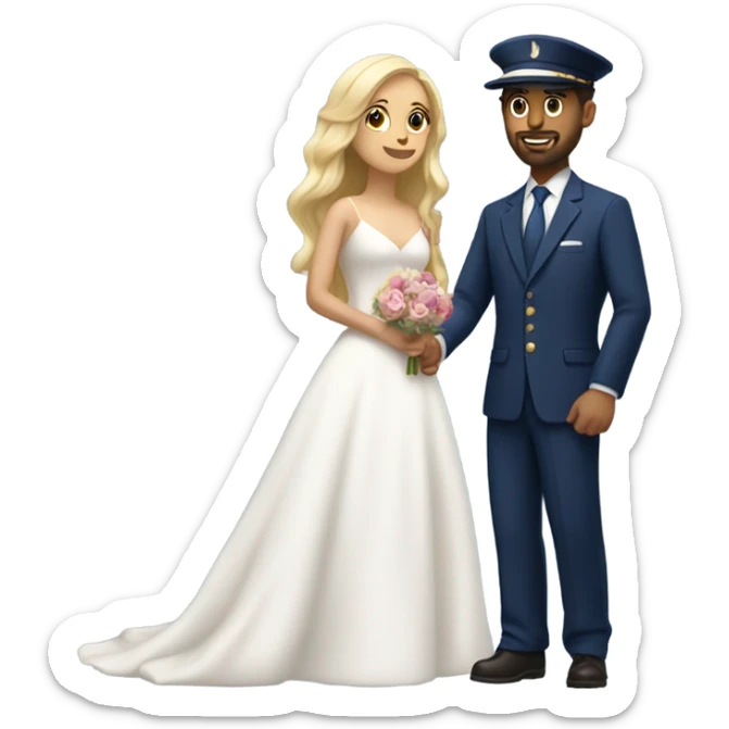 Puerto rican beard short hair with blue hat and navy blue suit marrying  with blond long hair girl sticker