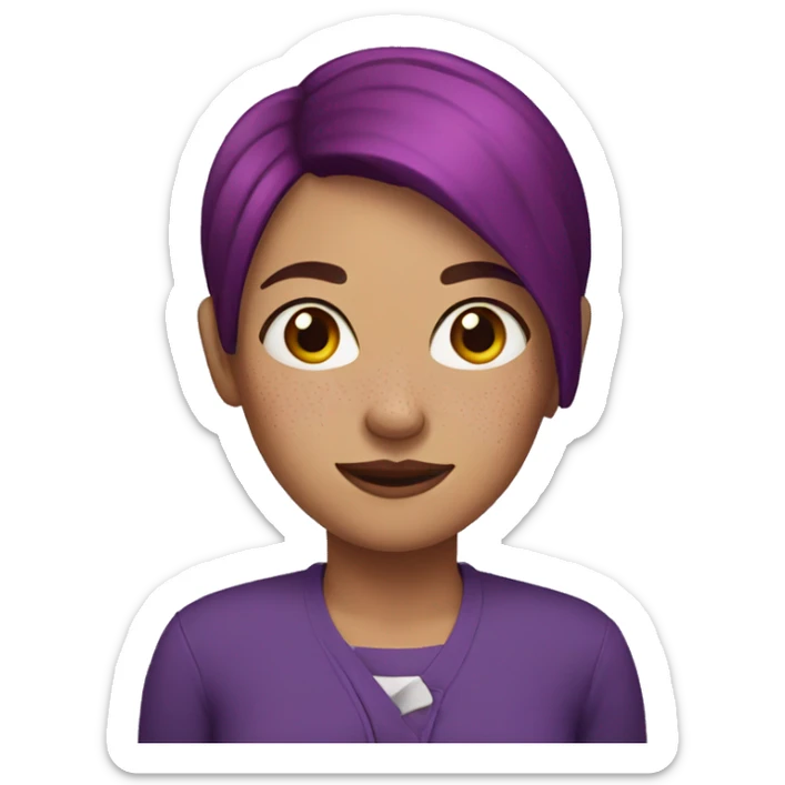 A woman with short purple hair and freckles. sticker