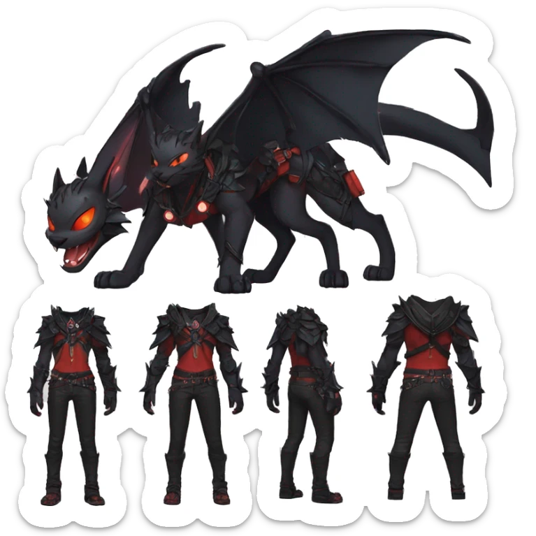 Anthro cool edgy black punk red ethereal fantasy nargacuga-bat-cat-Fakemon collar harness full body sticker