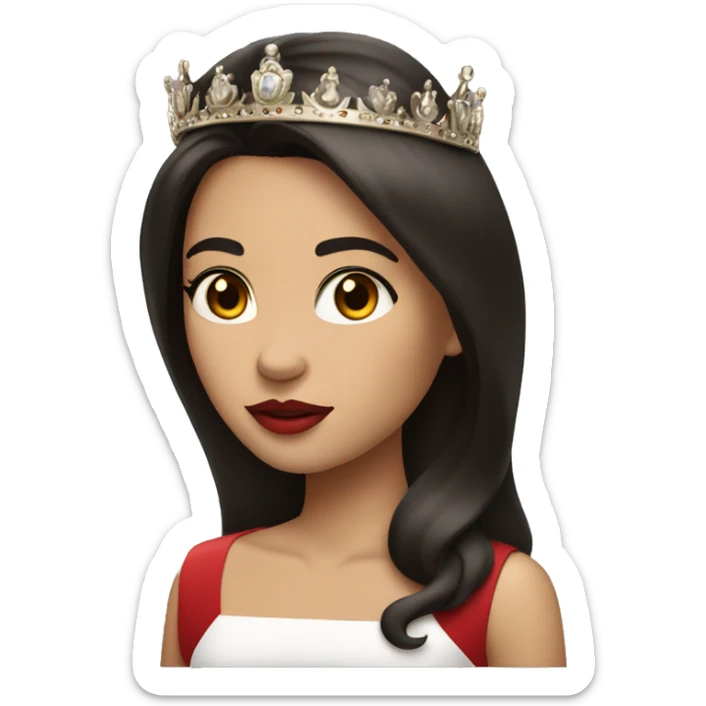 Girl has straight dark hair and dark brown eyes wearing a crown with red lipstick on her lips sticker