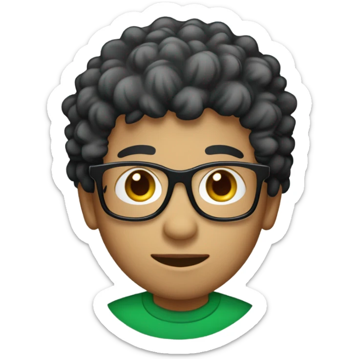 Unisex person ’light skin’ ’short curly dark green hair’ in a ’red Santa hat’ and black tshirt and round glasses  sticker