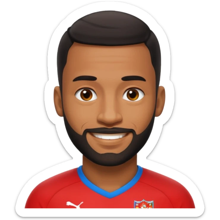 smiling Black British footballer with short hair and trimmed beard, inspired by Rio Ferdinand, Apple emoji style sticker