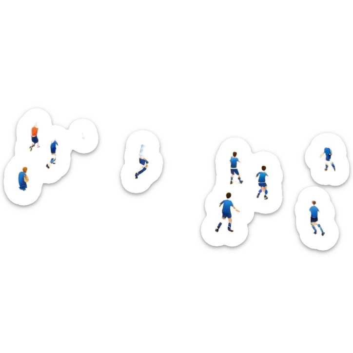 A mini-football match in an indoor sports hall with a wooden floor and clear court markings. The scene captures players in action, with the ball moving towards the goal, and the surrounding bleachers and overhead lights adding to the atmosphere of a competitive game. sticker