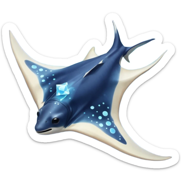 Starseed Manta emoji – full body, manta ray with wide wings, smooth glowing spots like small stars across its body, one central star crystal on its back, slight side angle sticker