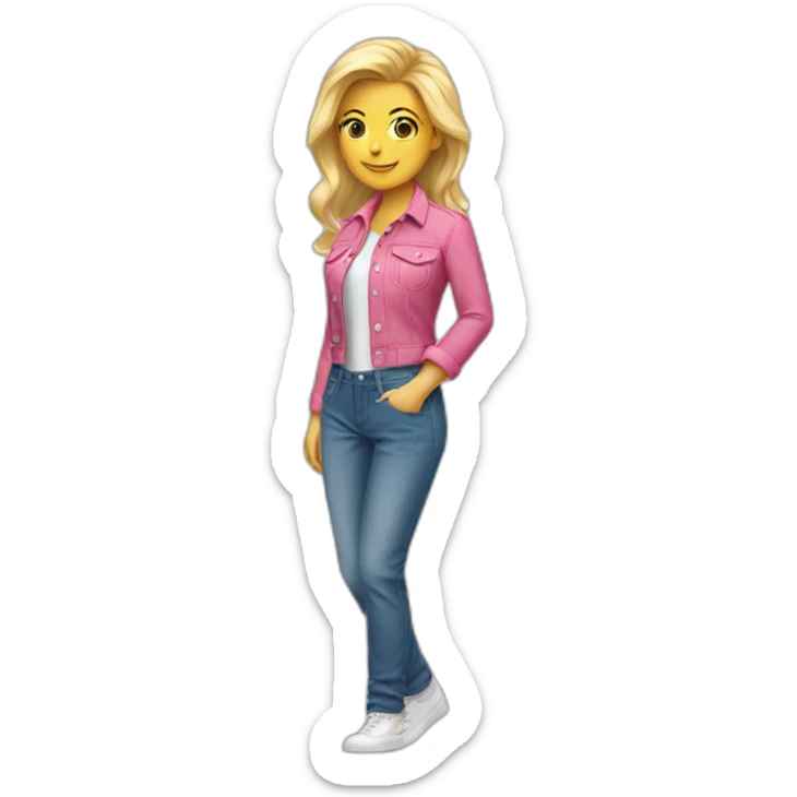 Woman blond hair  pink jean full body jumpsuit sticker