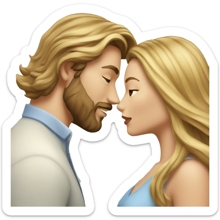 Woman-with-long-brown-waved-hair-and- blonde hair man with beard kissing  sticker