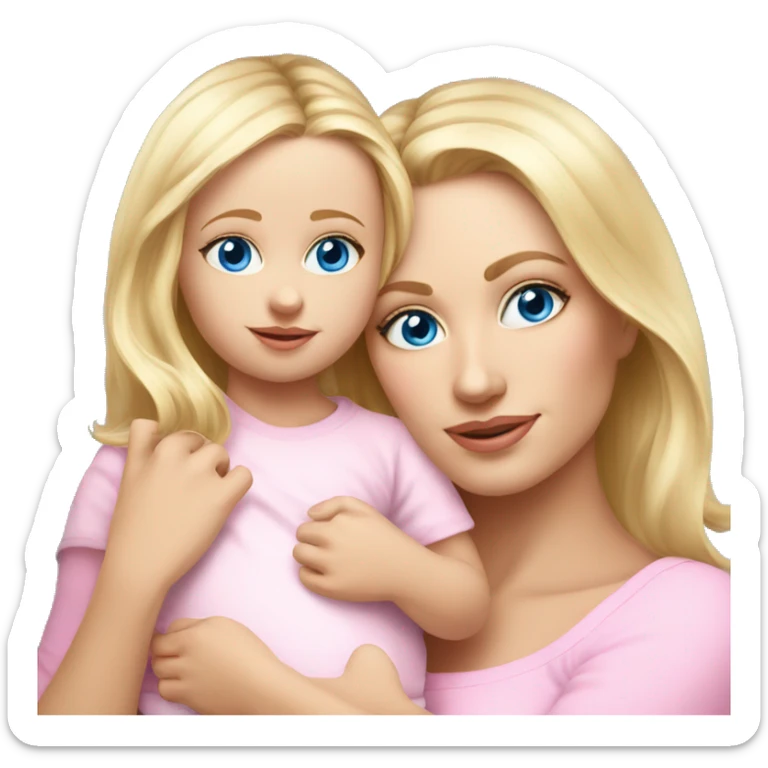 blue eyed blonde mom and baby girl realistic pink sticker