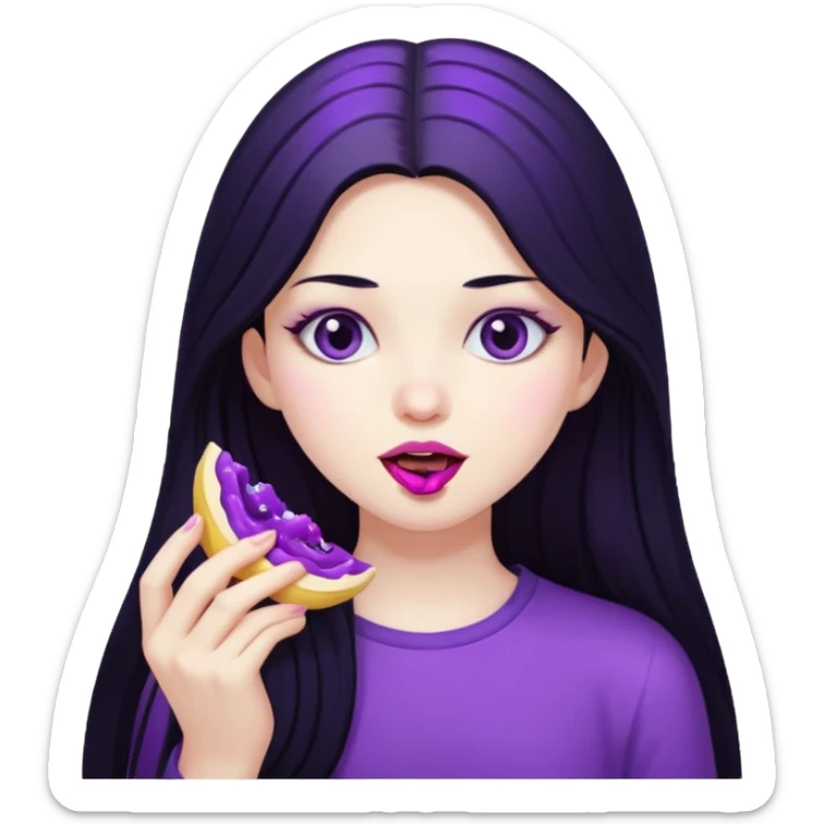 girl with long black hair and alternative with eating disorder purple food sticker