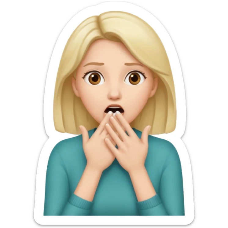 woman surprised with her hands over her mouth, full body sticker