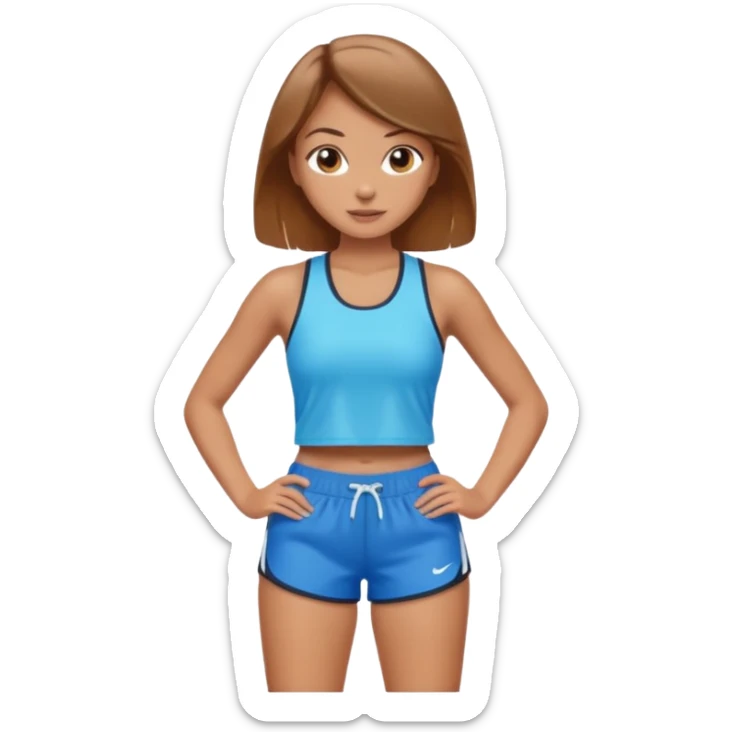 sporty and fit girl with light brown hair in shorts and with a beautiful face sticker