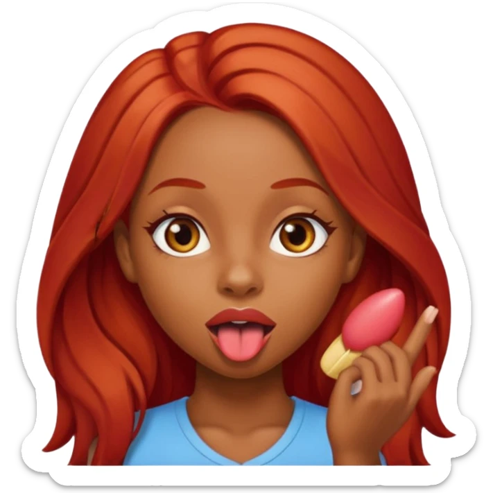 Black Girl sticking out tongue long red hair brown eyes  pretty lips  sticker