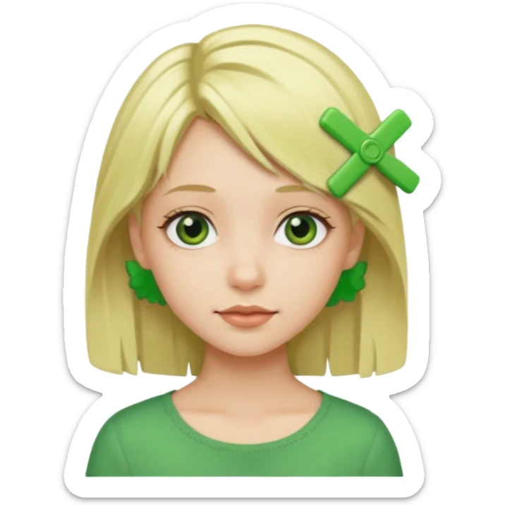 blonde girl with green color hairclip sticker