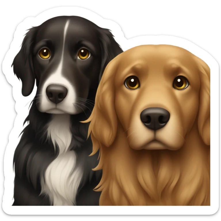 Girl with brown hair and green brown eyes next to a black golden retriever sticker