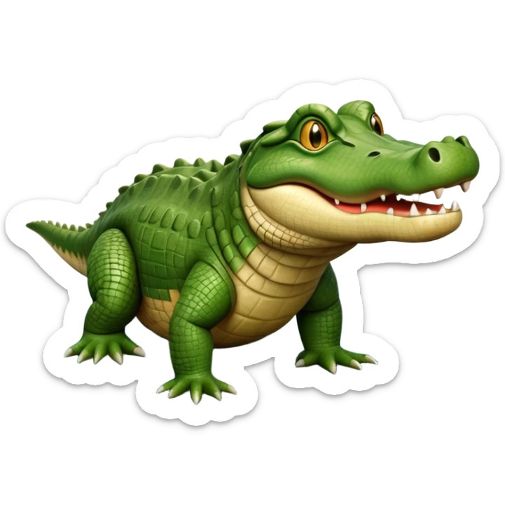 cinematic-crocodile-realistic-full-body-on all fours-emoji,-massive-scaled-body-partially-submerged-in-shallow-water,-head-tilted-dramatically,-rough-green-and-brown-hide-textured-with-deep-ridges,-simplified-yet-realistic-focused-features, head held high sticker