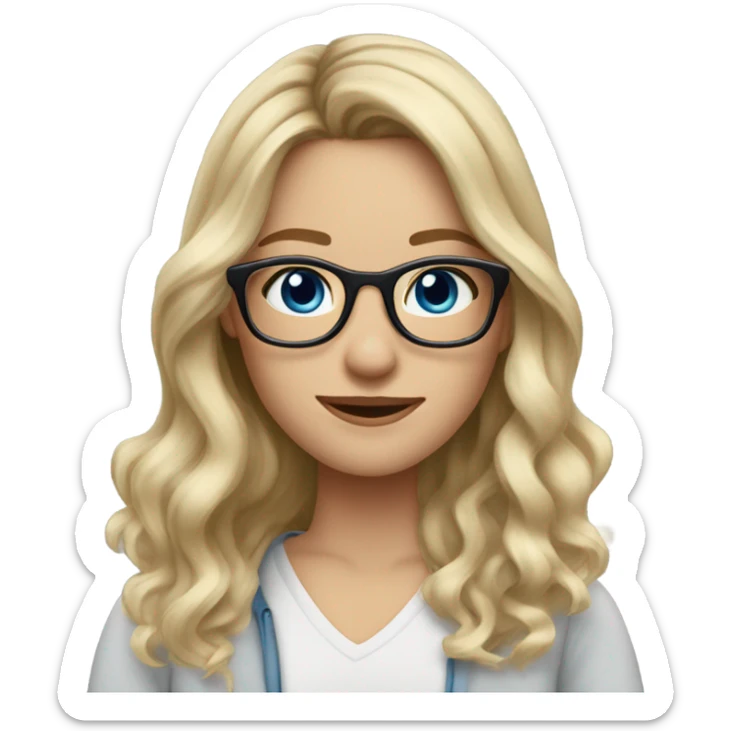 Blonde balayage hair white women blue eyes and small glasses flicking hair  sticker