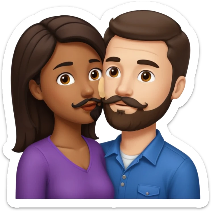 Interacial couple kissing brownskin girl and white guy with beard and mustache with dark hair sticker